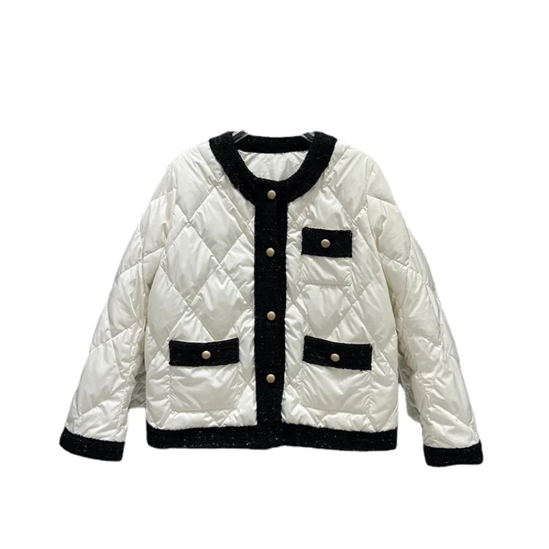 New Down Jacket Korean Round Neck Diamond Lattice Winter Women Long Sleeve Coat Casacos De Inverno Feminino Frete Grátis H340