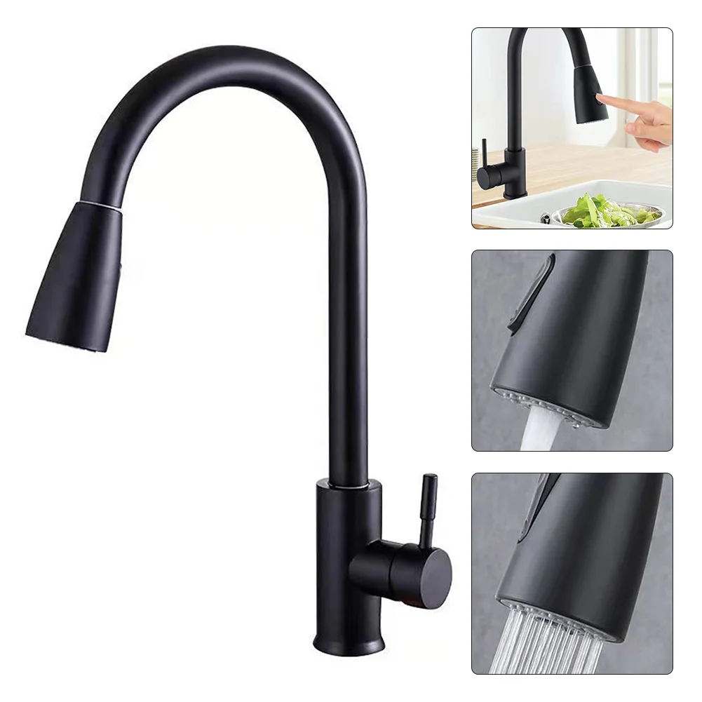 

Black Kitchen Faucet Cold Hot Water Mixer Crane Tap Sprayer Stream Rotation Sink Tapware Wash For Kitchen Pull Out