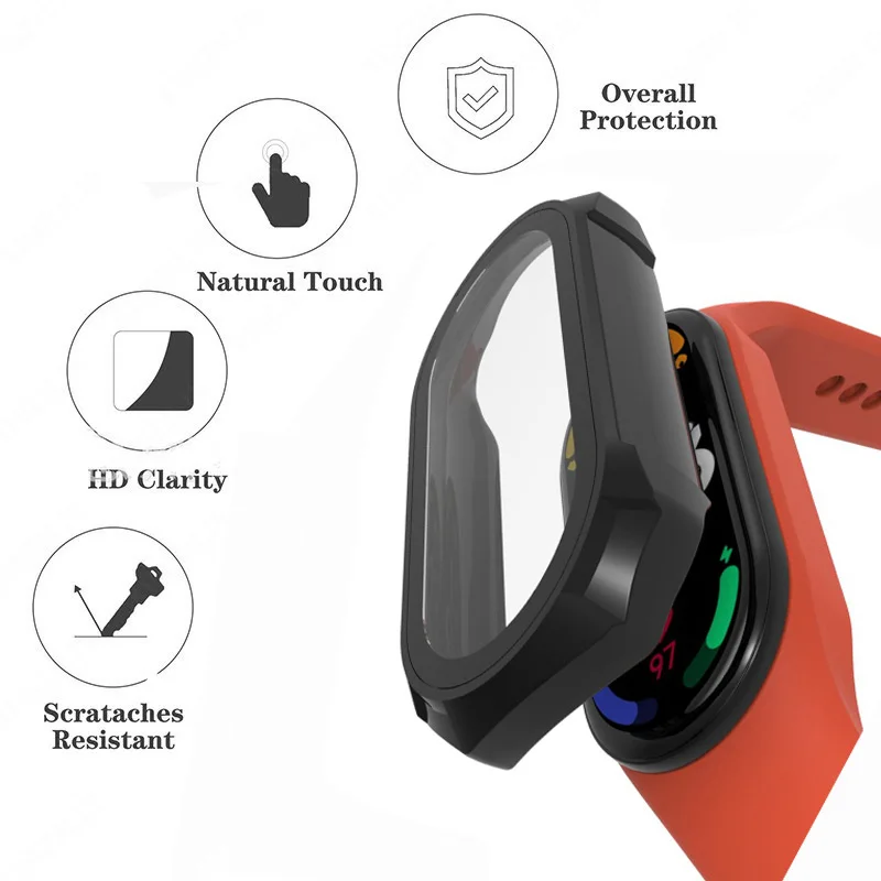 Защитное стекло экрана и чехол для Xiaomi Mi Band 7PRO 7 6 5 4, защитный браслет для PC, 2 в 1 умный чехол для часов с полной защитной пленкой.