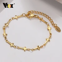 vnox cross chain bracelet for womenadjustable gold color stainless steel heart rose star chain bracelet with stampgift for her