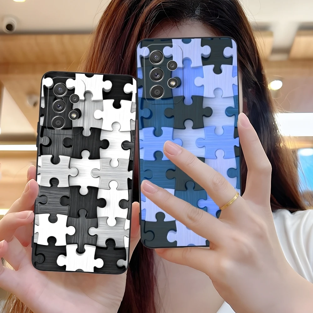 Puzzle Pretty Fashion Mobile Cell Phone Case for Samsung Galaxy A91 73 71 70 54 53 52 34 24 23 21 S 5G Black Cover Shell