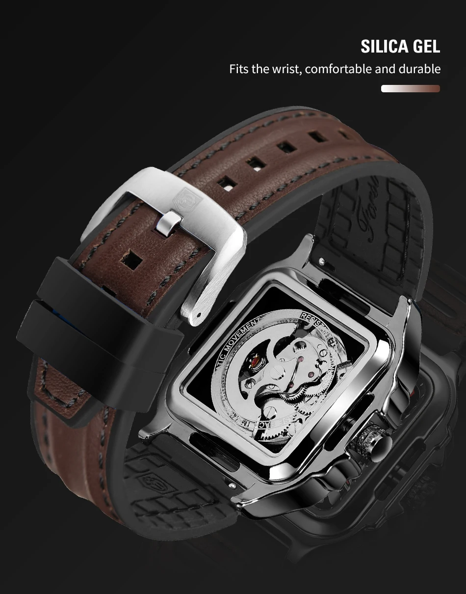 FORSINING оригинальные квадратные механические мужские часы со скелетом с