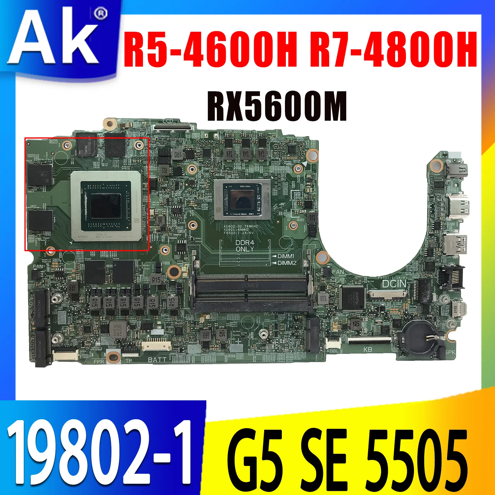 

_ Материнская плата для ноутбука DELL G5 SE 5505, материнская плата 19802-1 с 215-0917348 RX5600M, 6 ГБ