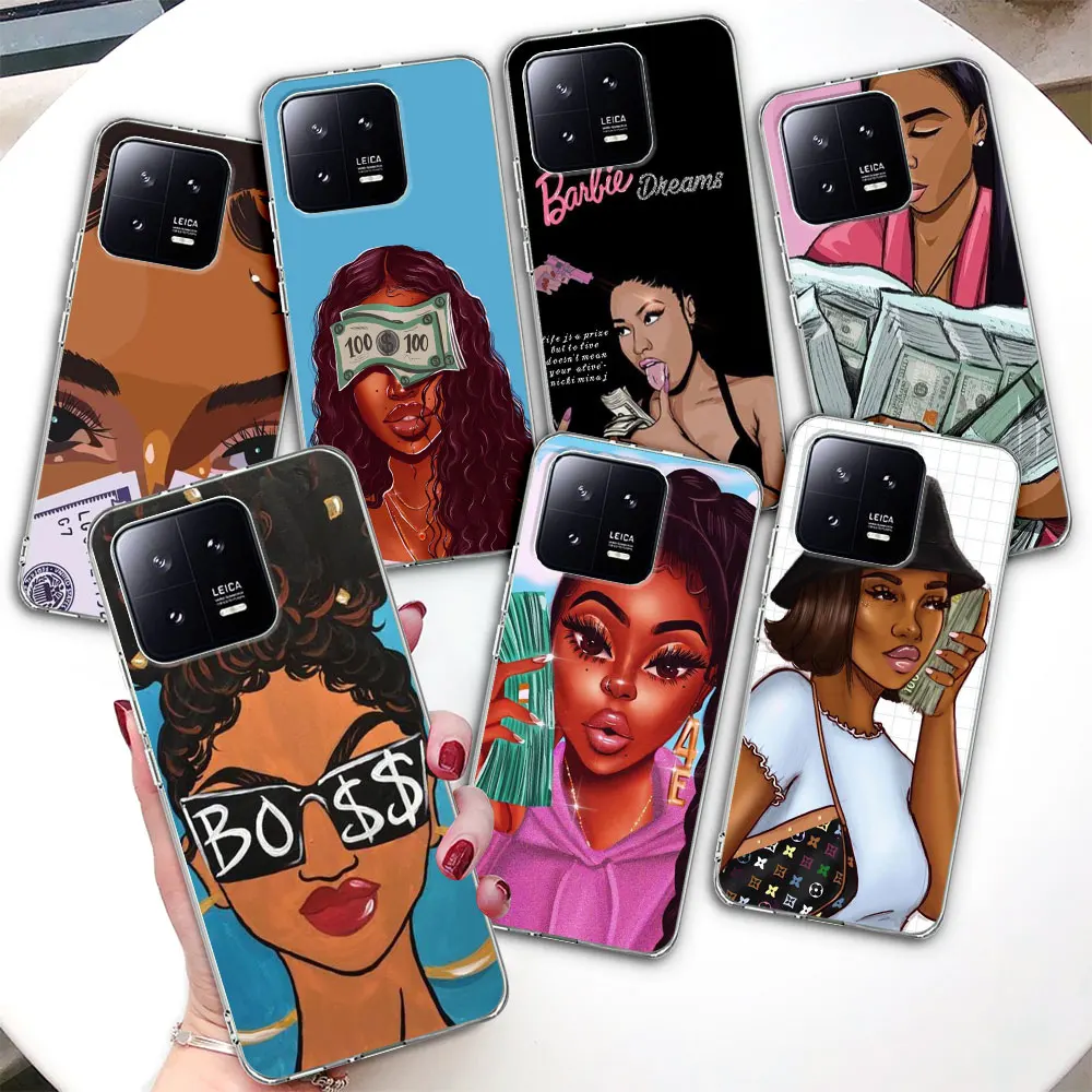 

Чехол для телефона Xiaomi Mi 13 12T 11 Ultra 12 11T 10T 9T Pro Note 10 9 A2 CC9 8 Lite 11i, прозрачный чехол из ТПУ, модная черная девушка