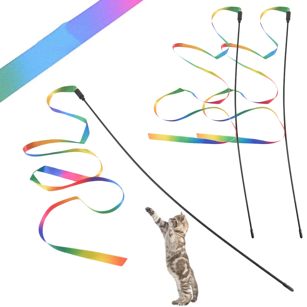 

1PC Pet Cat Cute Funny Rainbow Strips Stick Cat Teaser for Cats Double-sided Rainbow Webbing Cat Toy