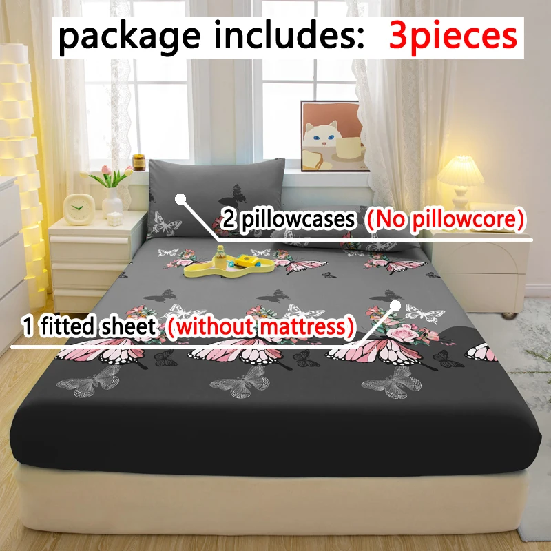 Современный простой комплект хлопчатобумажной простыни с принтом бабочки
