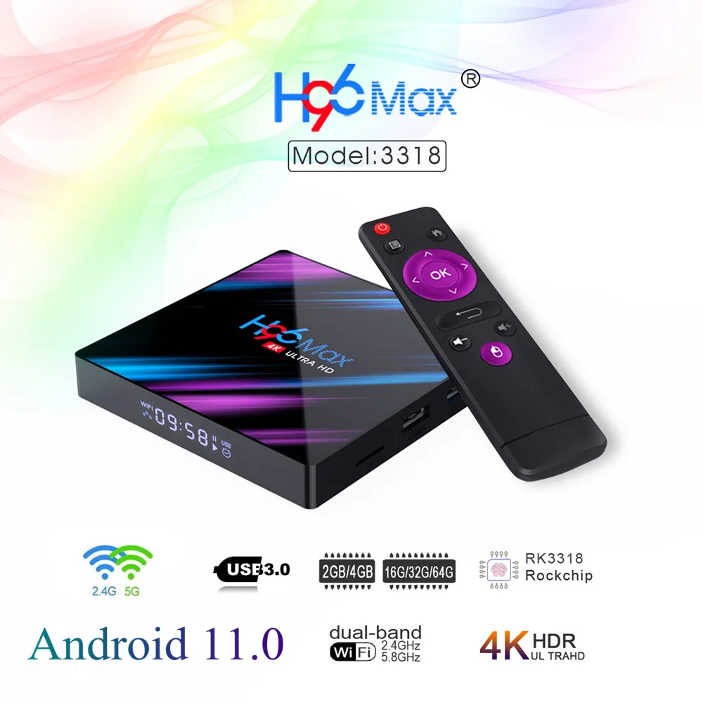 Приставка Смарт-ТВ H96 MAX RK3318 4 + 64/32 ГБ 4K Wi-Fi |