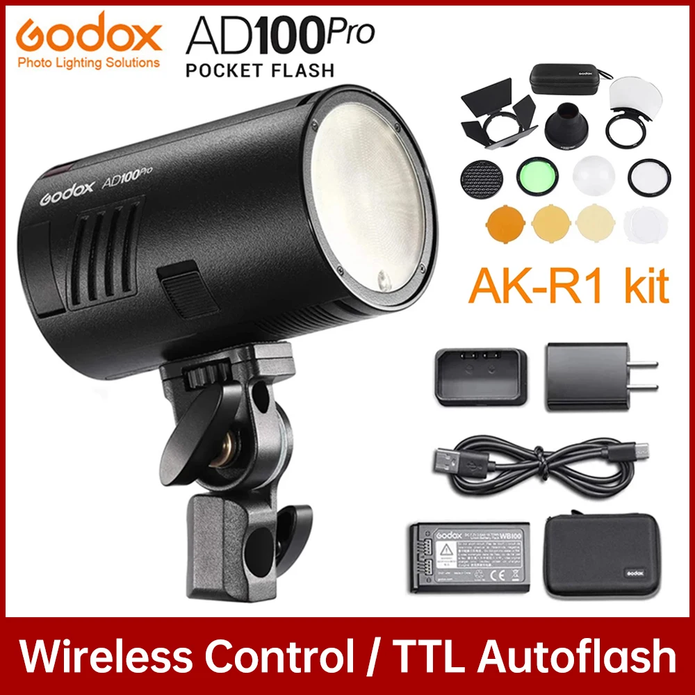 

Внешняя вспышка Godox AD100pro 100Ws, Беспроводная вспышка 2,4 ГГц X AD100 PRO, карманная вспышка для Sony, Nikon, Canon, Fujifilm