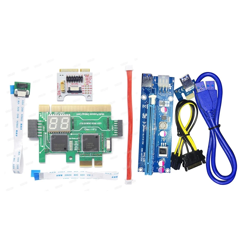 

TL611 Pro Diagnostics Card PCI PCI-E Mini PCI-E LPC Motherboard Green & VER006C Pcie 1X To 16X Express Riser Card