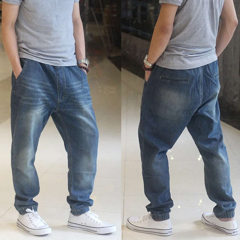 Men Jeans Streetwear Trend Hip Hop Pants Men Fashion Leggings Harem Pants Loose Large Size Jeans Elastic Waist Skateboard Pants