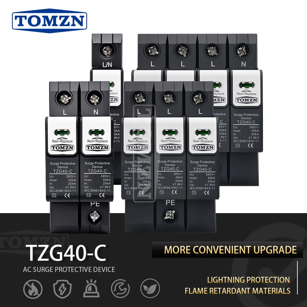 

TOMZN DIN-рейка защита от перенапряжения TZG40-B/C/D