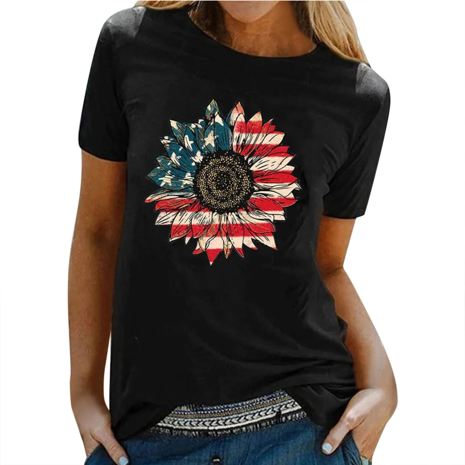 

Women's T-shirt Short Sleeve Summer Flowy Loose Tee Shirt Femme Basic T Shirts O Neck Flower Printing Tee Face Tank Tops