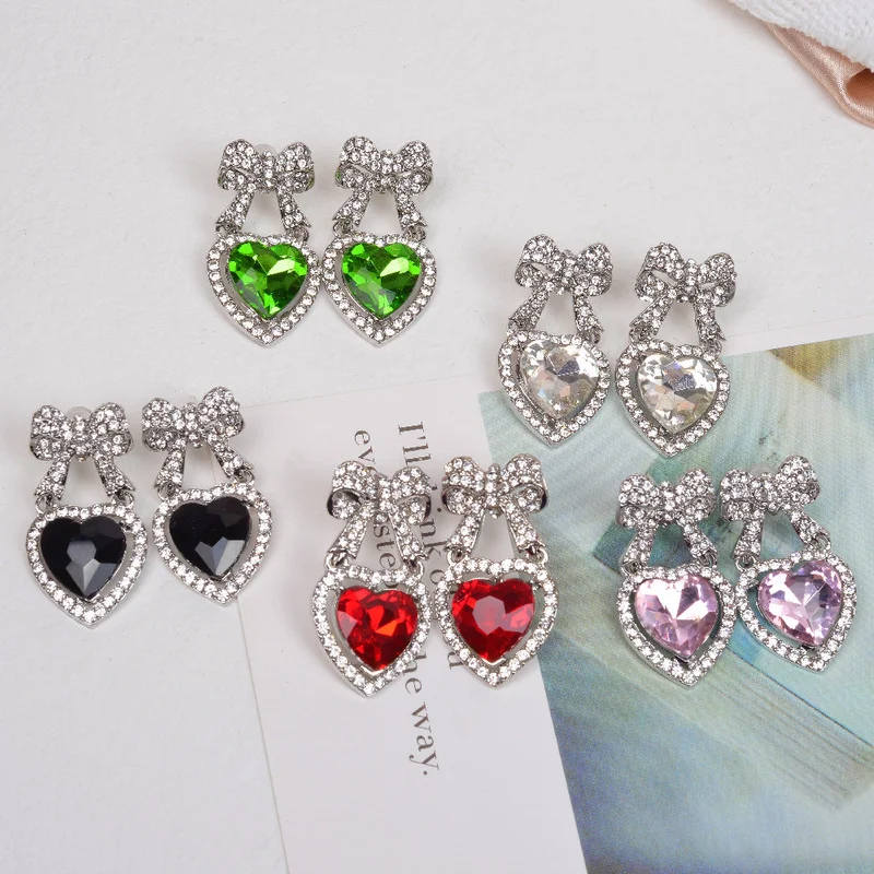 

MWSONYA 2021 Trend New Luxurious Crystal Love Heart Drop Earrings for Women Bowknot Korea Style Fashion Pendientes Jewelry Gift