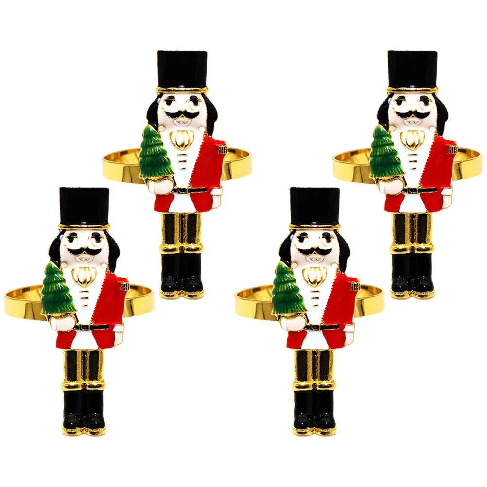 

4Pcs Nutcracker Napkin Buckles Xmas Party Nutcracker Napkin Holders Metal Napkin Rings for Xmas Party