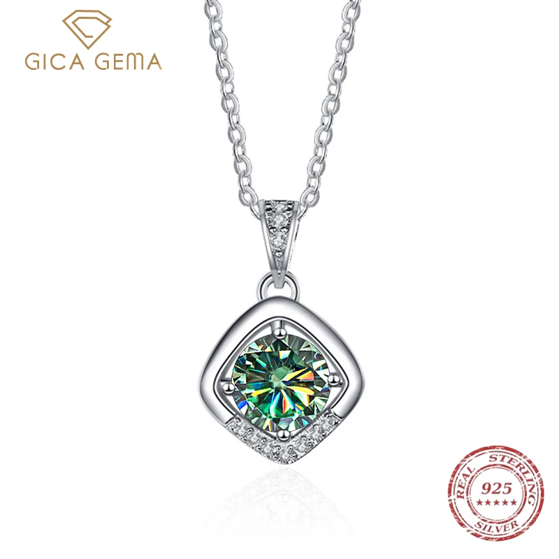 

Gica Gema 1ct D Color Moissanite Diamond Luxury Multicolor Pendant 925 Sterling Silver Necklace Bridal Engagement Trendy Jewelry