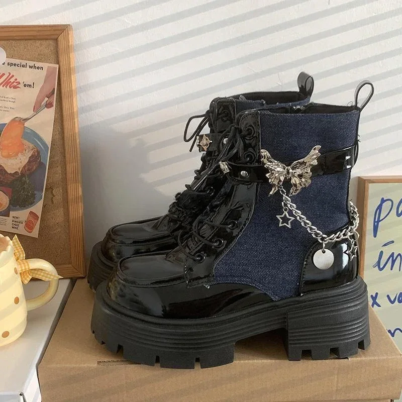 Ankle Boots for Women Chunky Platform New In Booties Autumn High Quality Y2k Spring 2024 Woman Short Shoes On Promotion Pu Goth