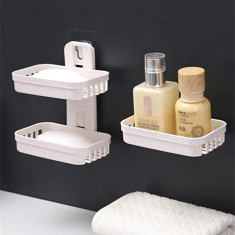

Punch-Free Soap Holder Drain Portable Soap Box Creative Wall Mounted Storage Rack Bathroom Products Suction Cup Double Soap Dish