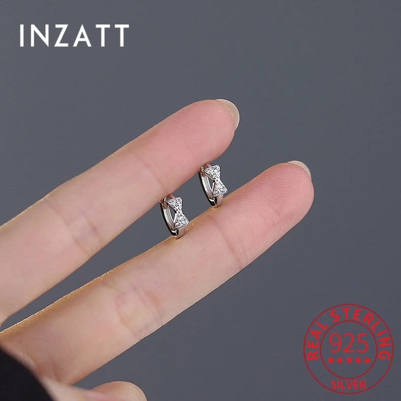 

INZATT Real 925 Sterling Silver Zircon CZ Bowknot Hoop Earrings for Fashion Women Trendy Fine Jewelry Minimalist Accessories