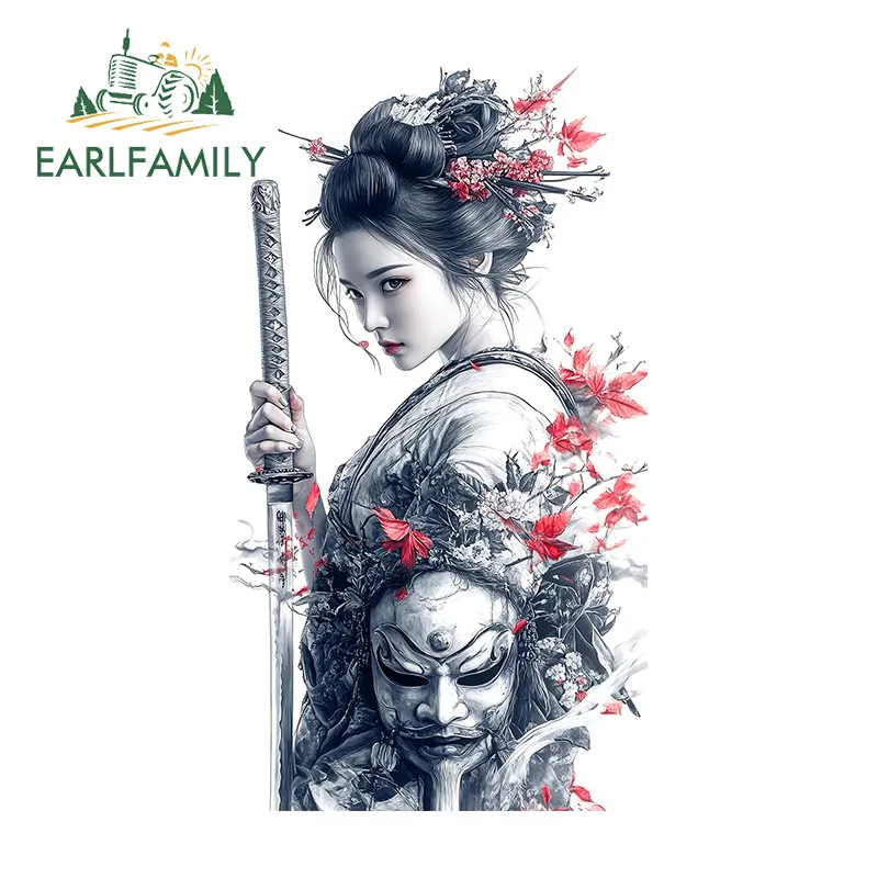

EARLFAMILY Наклейка на автомобиль «Самурай» в японском стиле, черная, для маскировки царапин, для автофургонов и ноутбуков, водонепроницаемая, забавная, автомобильные товары
