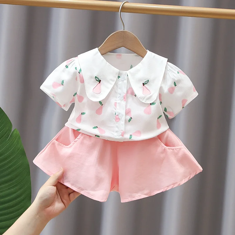 Children's and girls' clothing summer suit short-sleeved shirt T-shirt+shorts 2-piece children's clothing casual baby sports sui