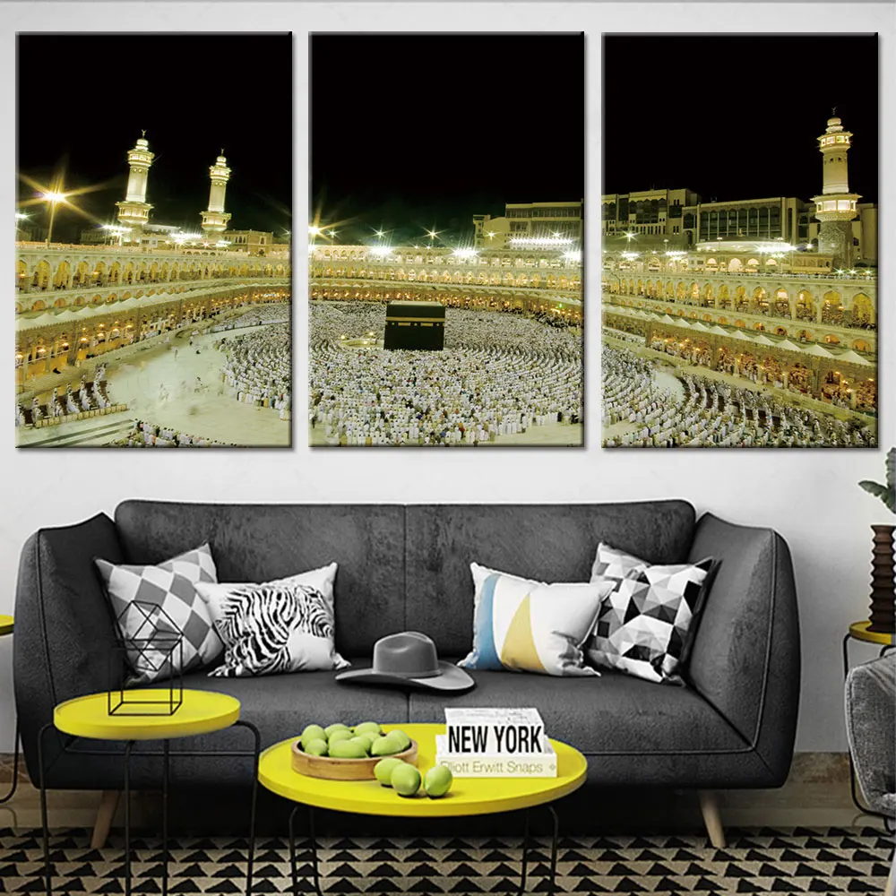 

Artsailing Arabic Character Art Jerusalem Palace Painting Living Room Decorative Islamic Picture 3 Pieces Wall Decor Photo Frame