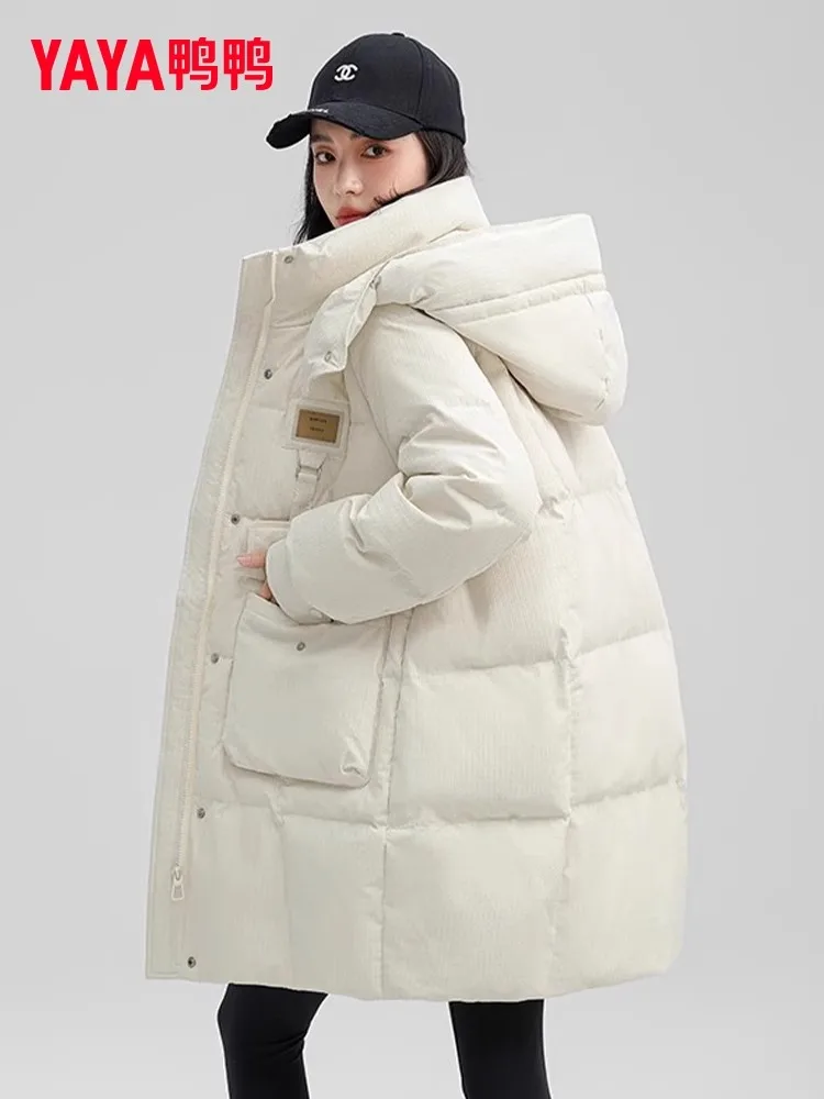 Duck Mid-Length Solid Hood Warm Down jacket 2024 Winter New Fashion Korean Sle Versatile Outerwear Women |