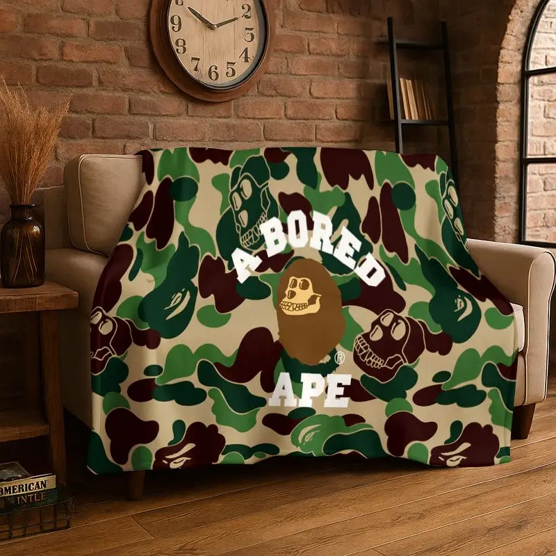 Фото 3D-плед B-Bape с камуфляжным принтом, мягкий плюшевый плед из фланели для гостиной, спальни, кровати, дивана, пикника, офиса, подарок №5
