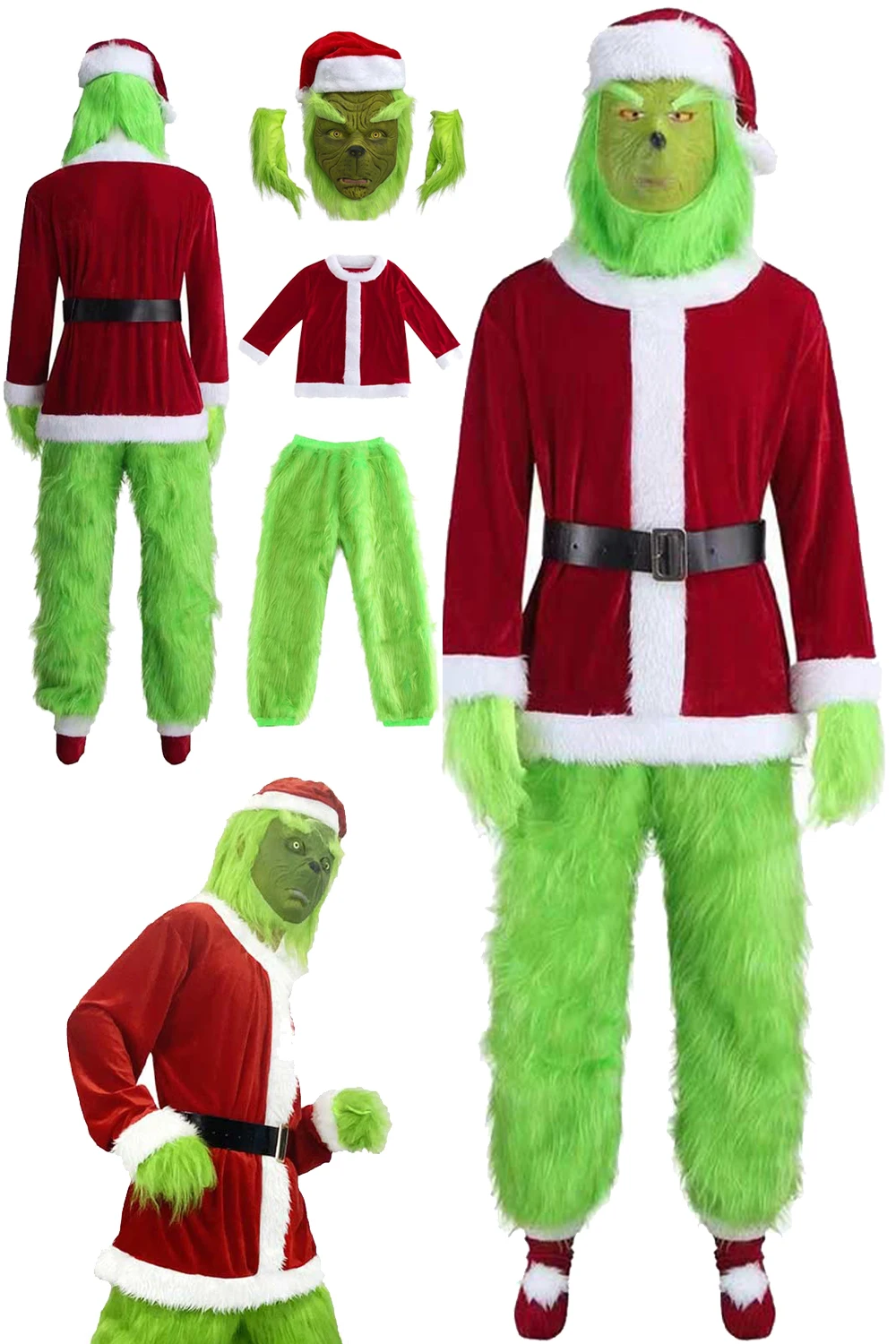 

Green Fur Monster Cosplay Role Play Mask Costume How Stole Cosplay Christmas Disguise Adult Men Fantasy Fancy Dress Party Cloth