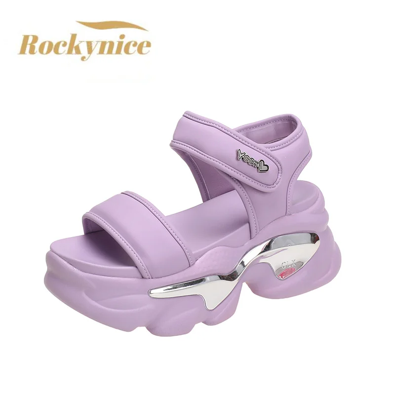 Summer Wedges Sandals 8CM Ladies Beach Slippers High Heel Sandals Women Casual Shoes Platform Chunky White Shoes Sandalias Mujer