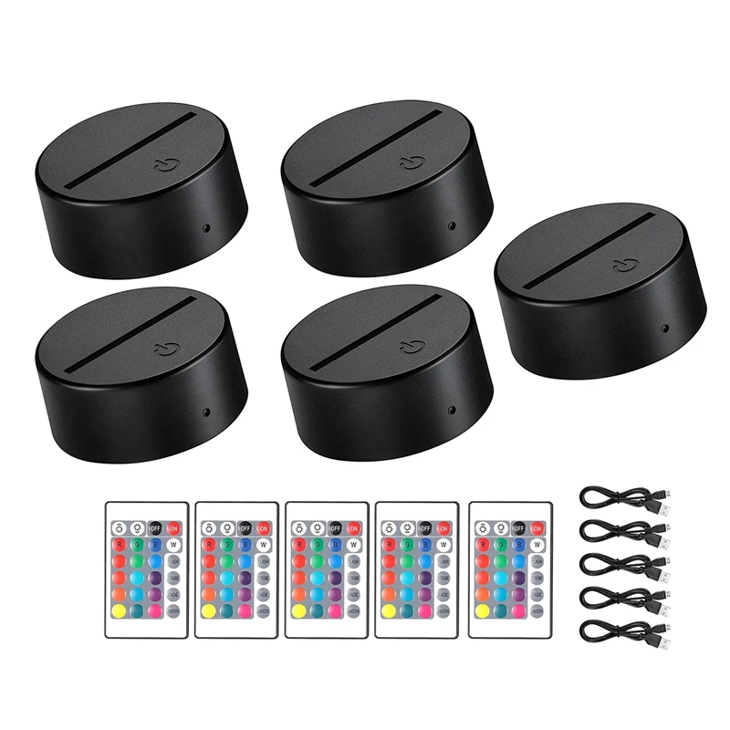 

5 Pcs LED Light Lamp Base With Remote Control And USB Cable Lamp Light Display Base For Room Restaurant Bar Cafe Office