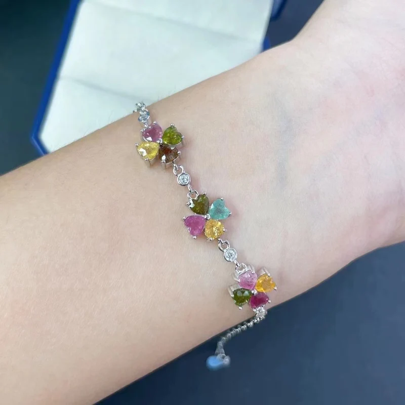 Женский браслет с натуральным турмалином серебро 925 пробы 4 мм