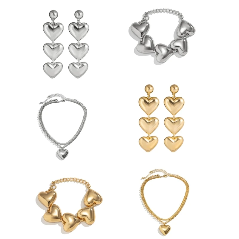 

41XF Heart Pendant Necklace/Earrings/Bracelet Heart Series Jewelry Party Jewelry Accessories Jewelry Gift for Women Girls