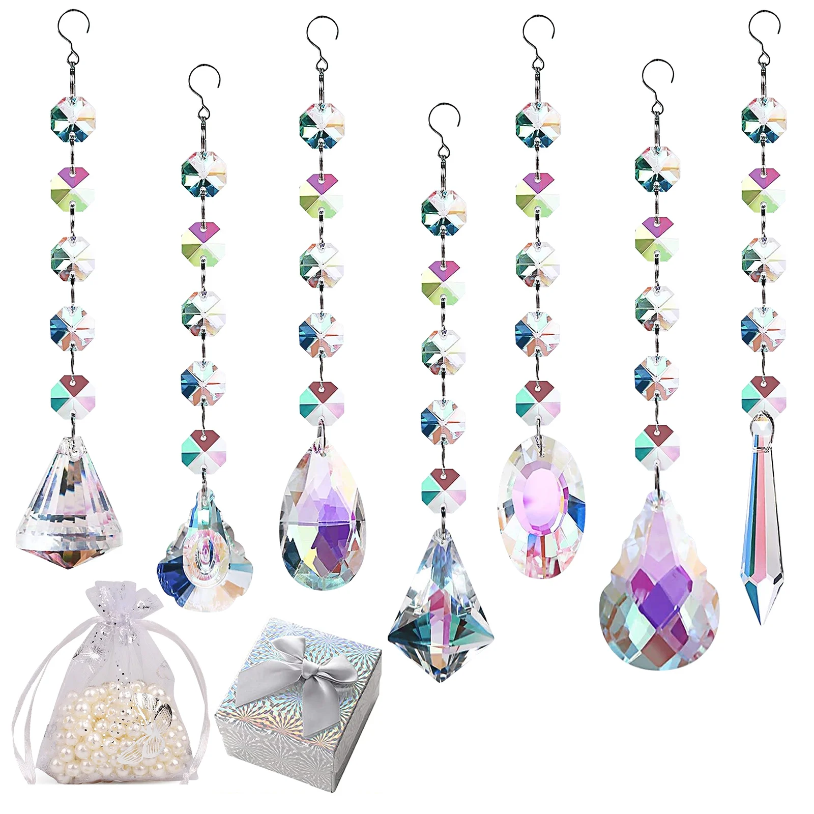 

7 Pack Crystal Ornaments Rainbow Maker Prisms Glass Bead Hanging Window Pendant bead decorate the chandelier garden Decor Craft
