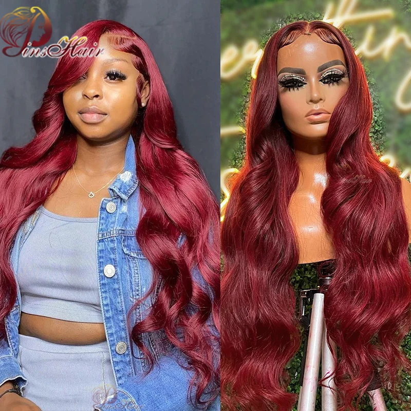 99J Red Lace Front Wigs Human Hair Body Wave Burgundy Lace Front Wig For Woman 30 Inch 13x4 Transparent Lace Frontal Wig Remy