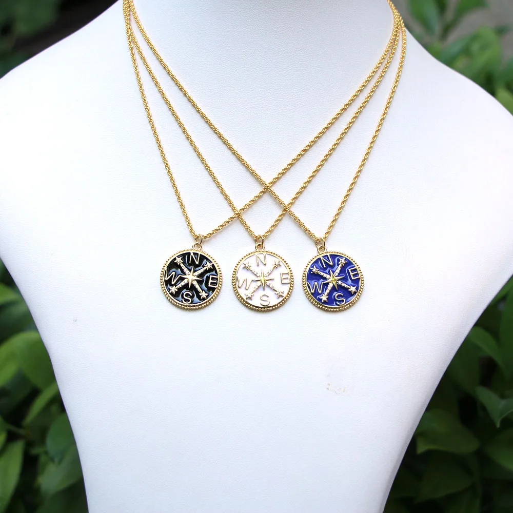 

Gold Color Enamel Round Necklace Jewelry Ladies Compass Pendant Gift Jewelry DIY Production