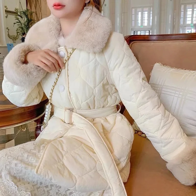 2022 Winter New Down Cotton Coat Womens Korean Loose Thin All-match Padded Jacket Women Casual Long Fur Collar Warm Parkas