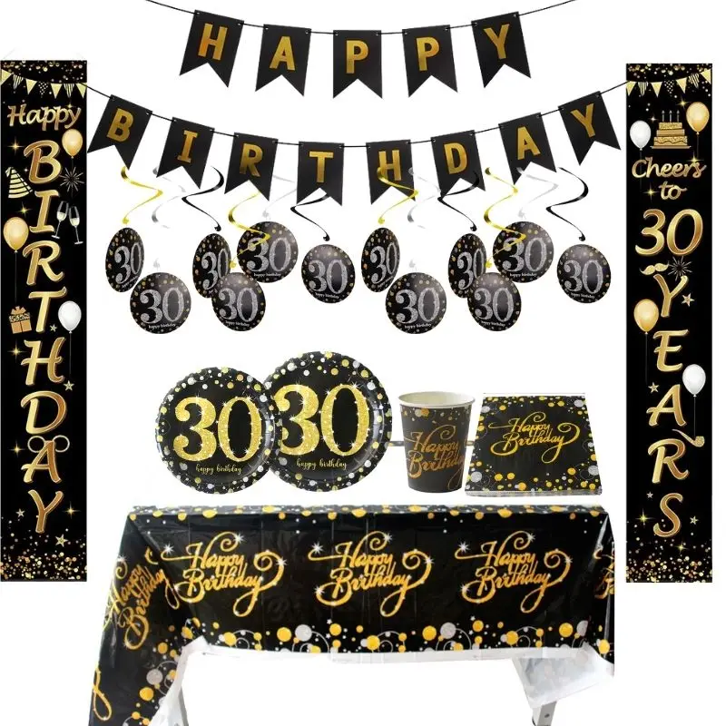 

30 40 50 Years Anniversary Disposable Tableware Cup Plates Adult Birthday Party Supplies 30/40/50/60th year old Party supplies