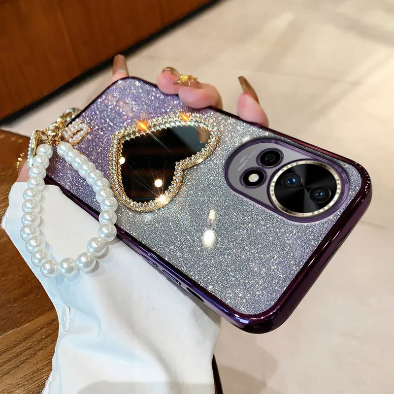 Роскошный чехол с жемчужным браслетом 12 12SE 10SE для Huawei Nova 11 10 9 SE pro Mate 20x зеркальный