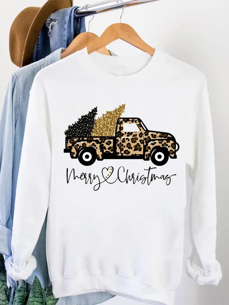 

Fashion Printing Clothing Graphic Sweatshirts Women Leopard Truck Tree Lovely Merry Christmas Female Casual O-neck Pullovers