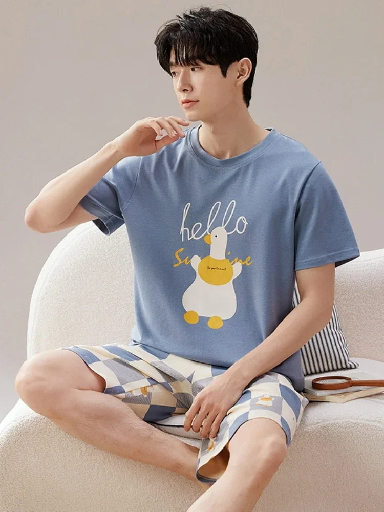 Пижамный комплект Pj мужской с коротким рукавом мягкая трикотажная одежда для сна