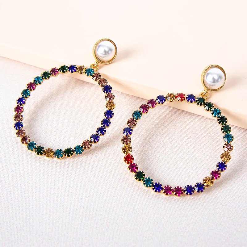 

Ethnic Antique Exaggerated Colorful Rhinestone Round Pendant Drop Earrings for Women Bohemia Pearl Beads Earring Jewelry Bijoux