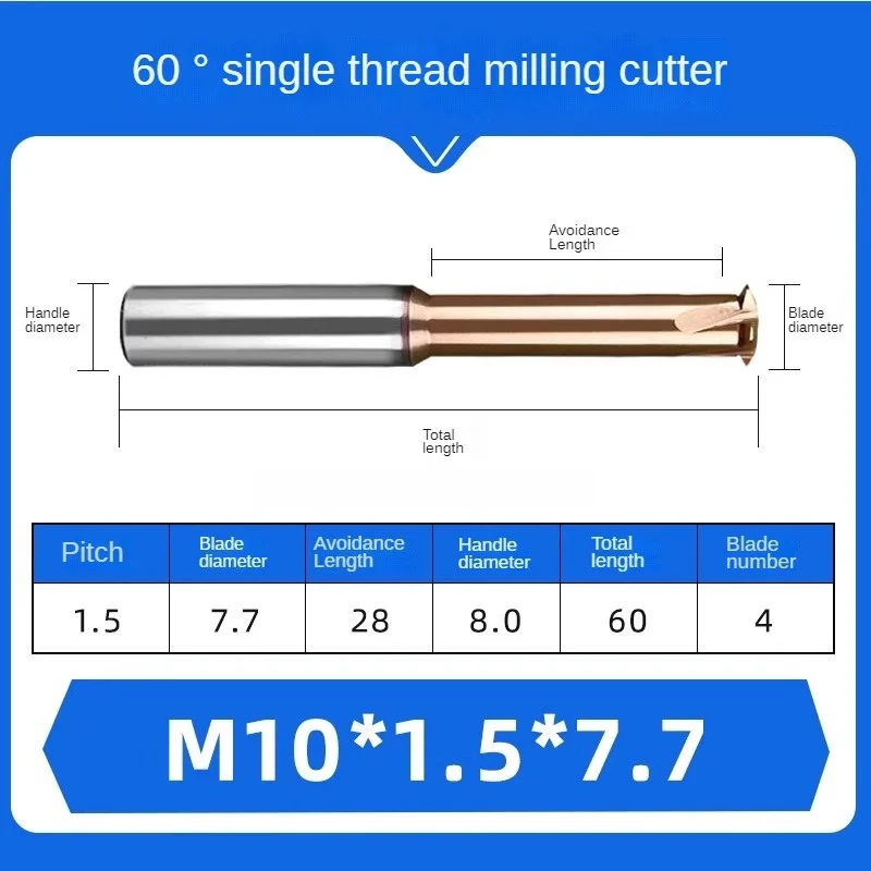 

60-градусная резьбовая фреза с одним зубом, фреза из сплава вольфрамовой стали M1-M24, метрическая зубчатая фреза с покрытием для стали