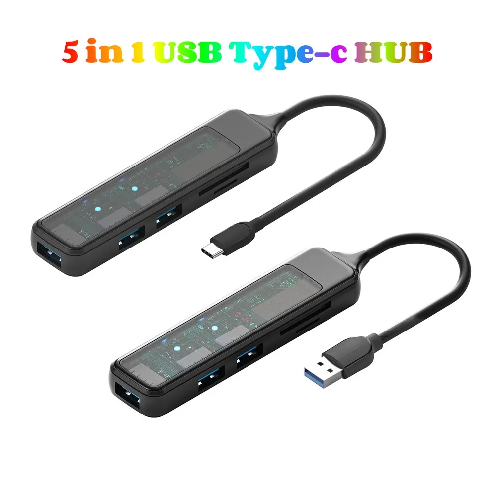 

5 in 1 USB Type C Hub Splitter Expander with TF SD Reader Slot USB 3.0 Type-c Extender Adapter for Computer Laptop Macbook Phone