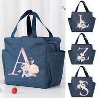insulated portable crossbody lunch bags high capacity food bento thermal storage pink flower letter print container cooler bags