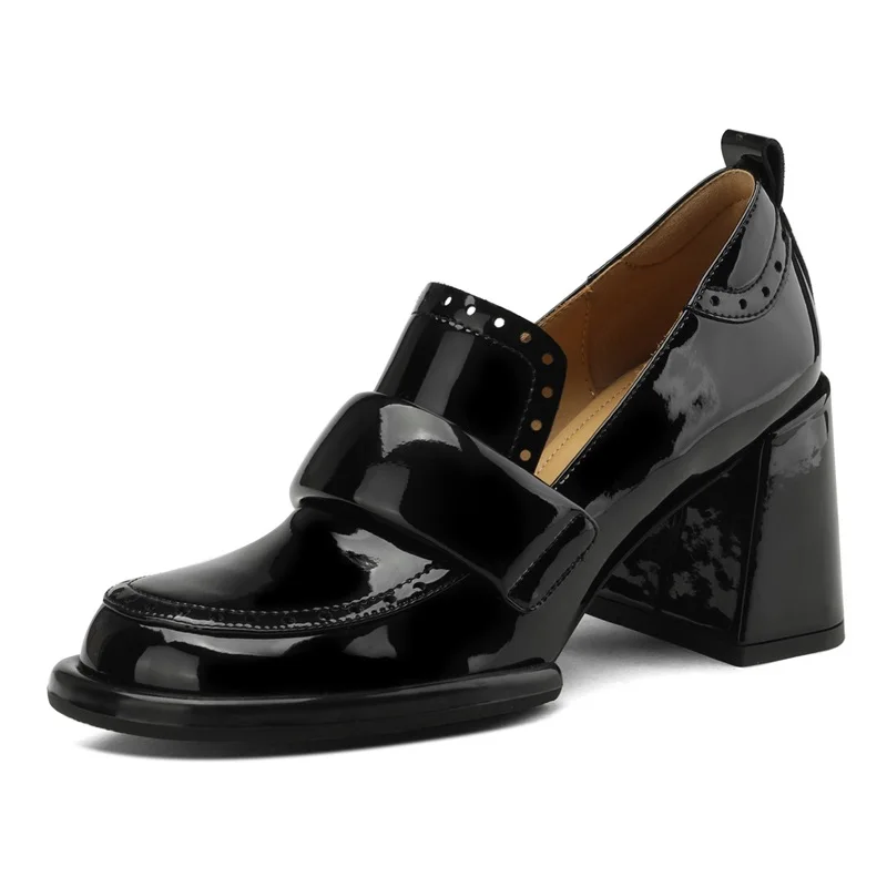 fashion patent leather shoes woman pumps thick high heels shoes woman round toe designer shoes red party dress shoes nude pumps