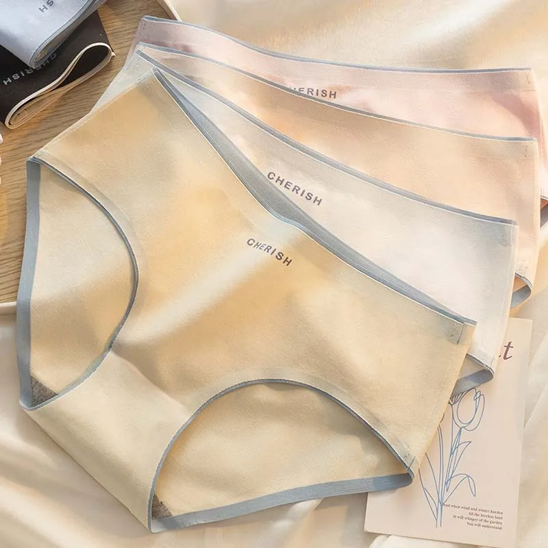 

Roseheart Women Blue Pink Cotton Mid Waist Panties Underwear Lingerie M L XL Plus Size Seamless Briefs Underpants