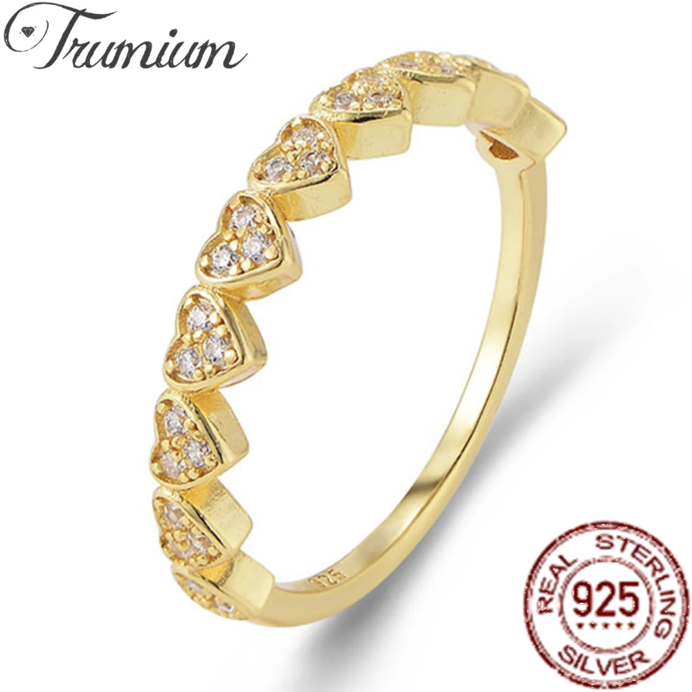

Trumium 100% S925 Sterling Silver Heart-shaped Rings for Women Shinning Zircon Luxury Temperament Wedding Bands Fine Jewelry