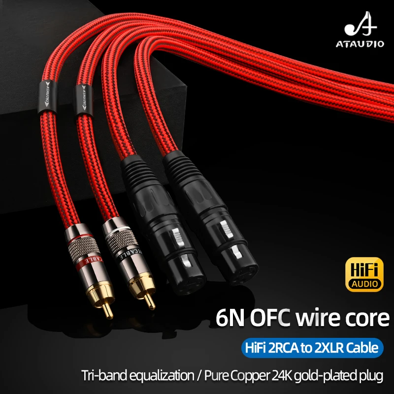 Фото Кабель 6N OFC HiFi 2RCA на 2XLR, переходник аудио (гнездо/штекер) для усилителя, микрофона, премиум-качества, кабель RCA на XLR. №5