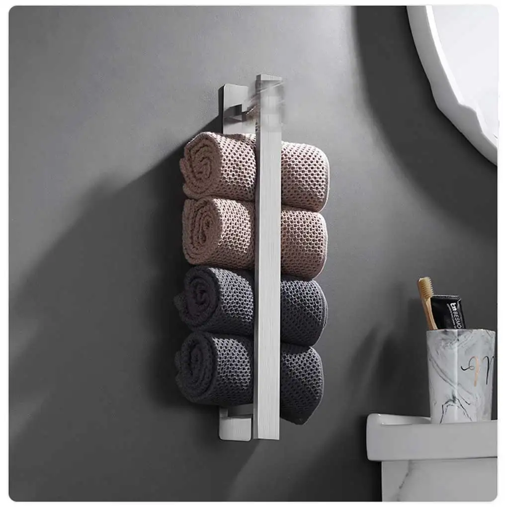 

Towel Rack Wall Mounted Stand Hanger Multifunction Freestanding Towels Storage Holder Organizer for Home Supplies Silver