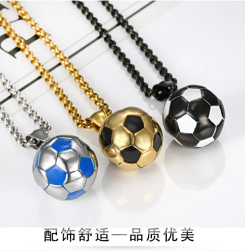 

Hot Selling World Cup Football Titanium Steel Stainless Steel Unique Design Gold Black Steel Multi-Color Football Men's Pendant